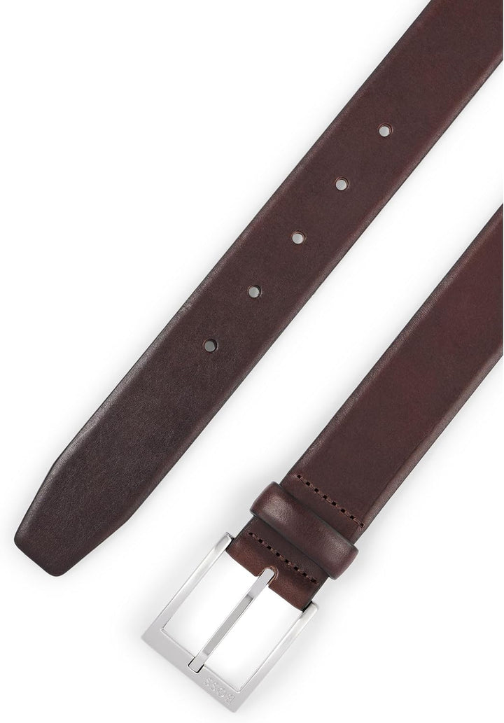 BOSS Herren Erron Sz35 Gürtel aus italienischem Leder mit silberfarbener Schliesse 80 Dark Brown203,