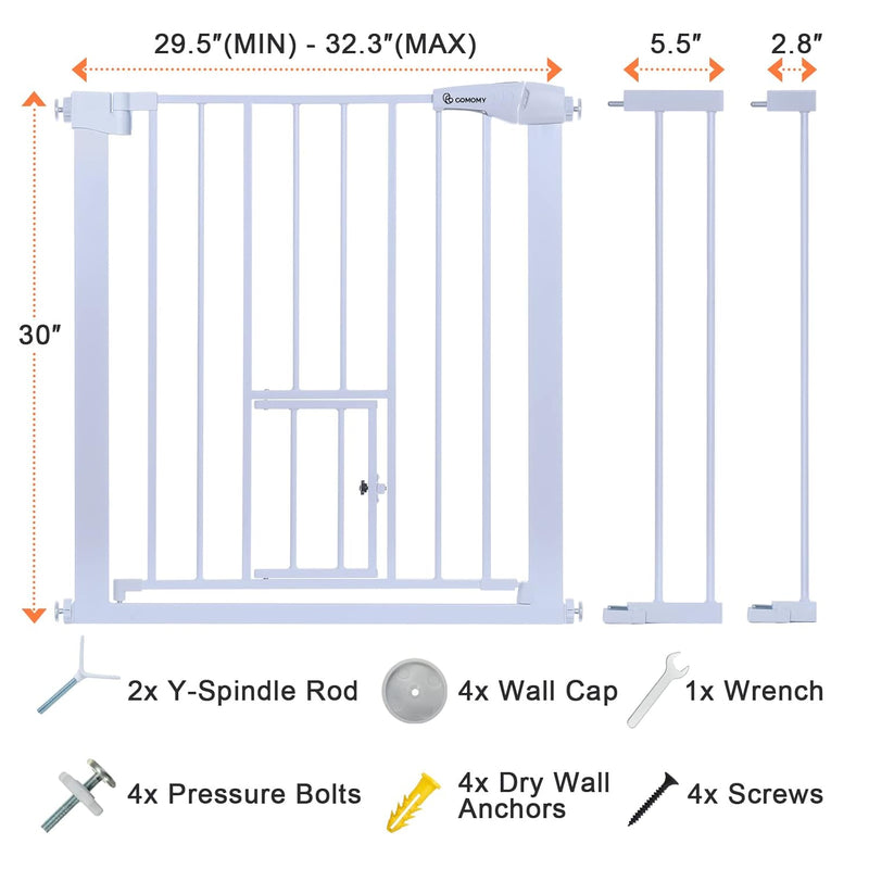 COMOMY Türschutzgitter mit Katzenklappe, 75-103cm Treppenschutzgitter ohne Bohren für Hunde und Katz