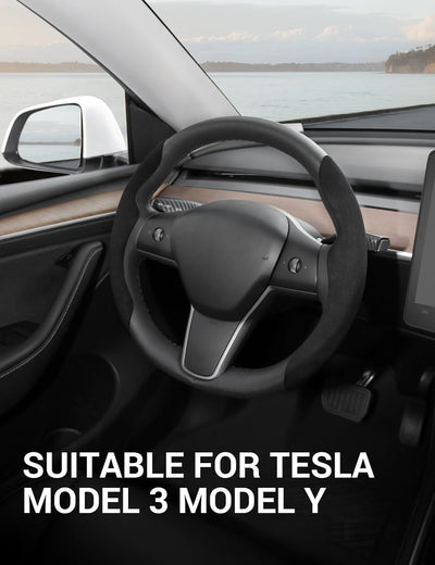 BASENOR 2025 Tesla Model 3 Model Y Lenkradabdeckung ABS Kohlefaser Lenkrad Wrap Protector Anti-Rutsc