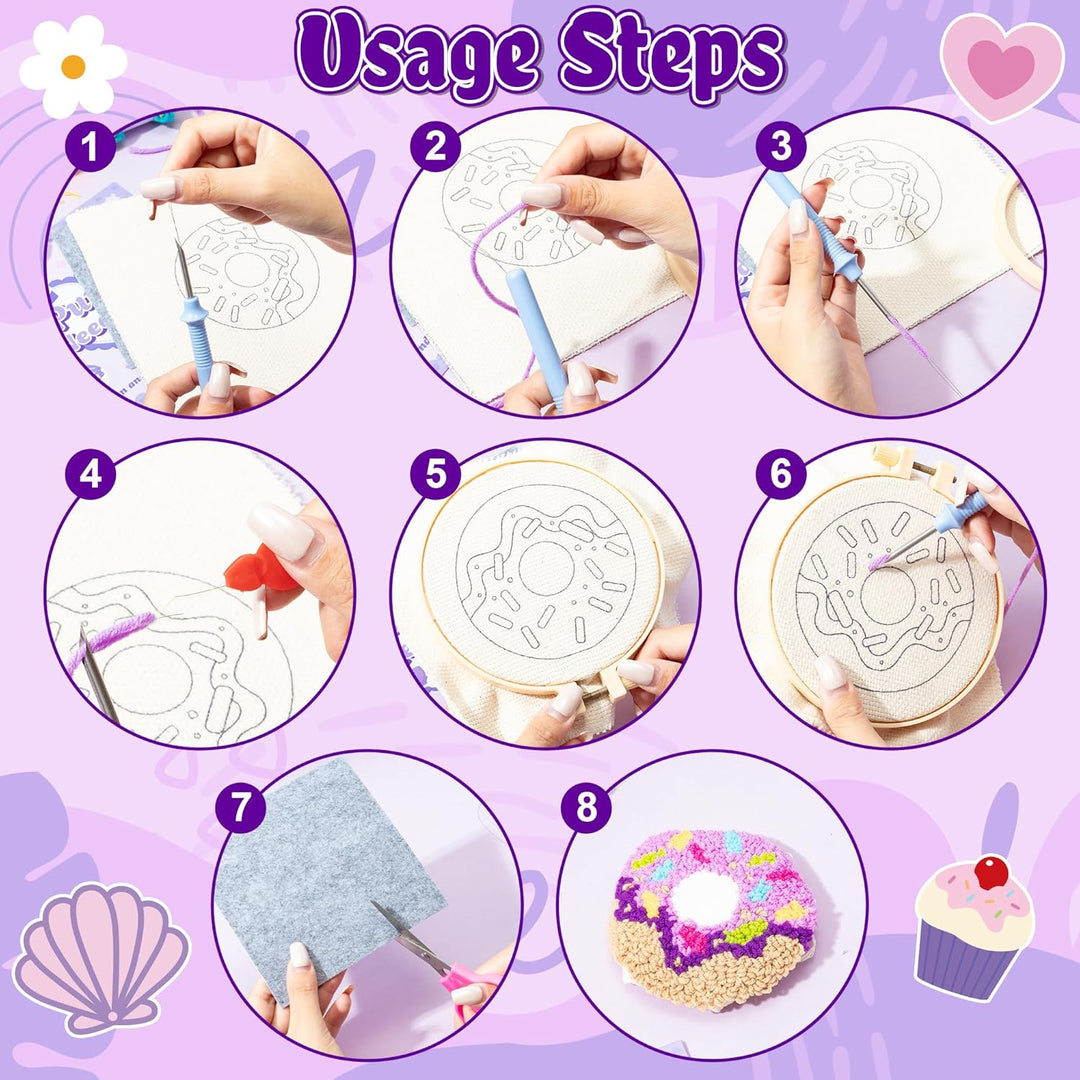 WATINC Punch Needle Untersetzer Kit DIY Handwerk Poke und Stick Stickerei Kit Coasters Mit Farbe Box