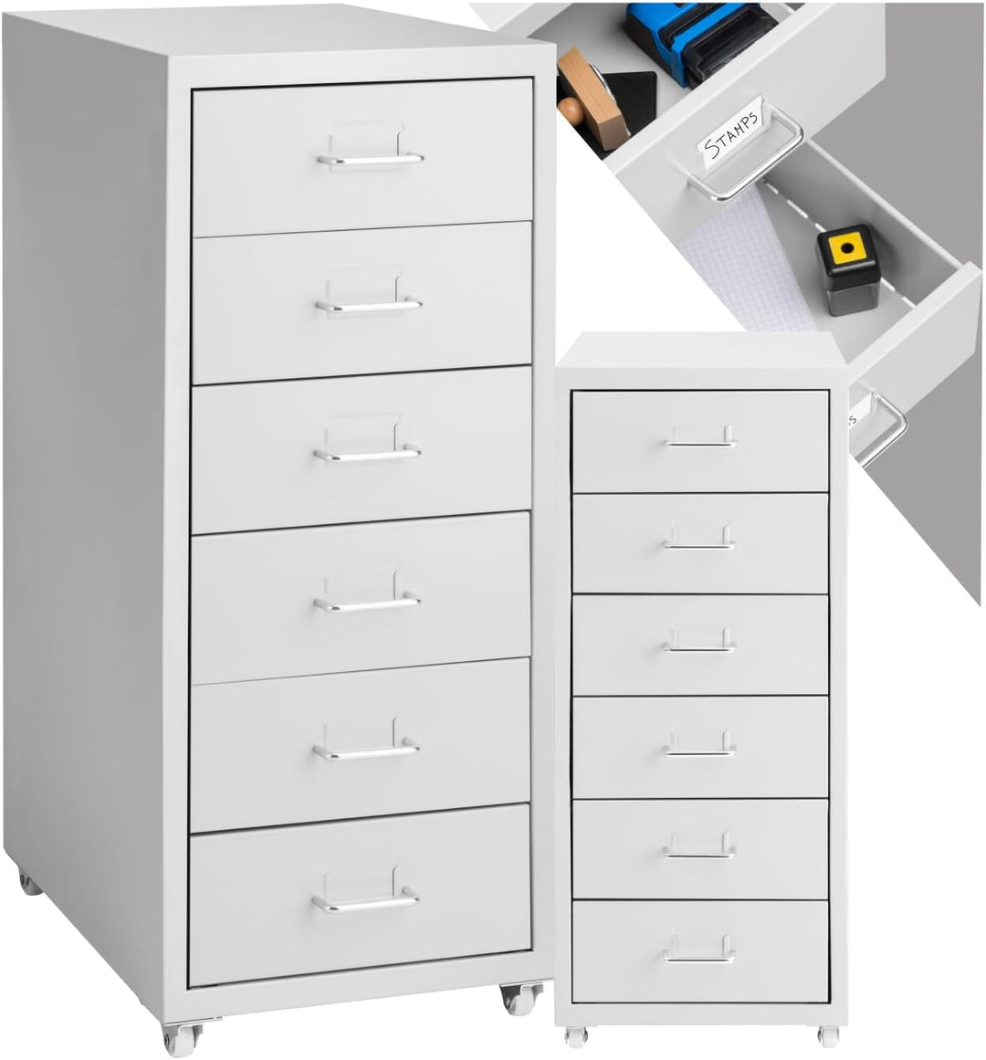 tectake® Metall Rollcontainer, Büromöbel für Schreibtisch, Büro Organizer mit 6 Schubladen, Schublad