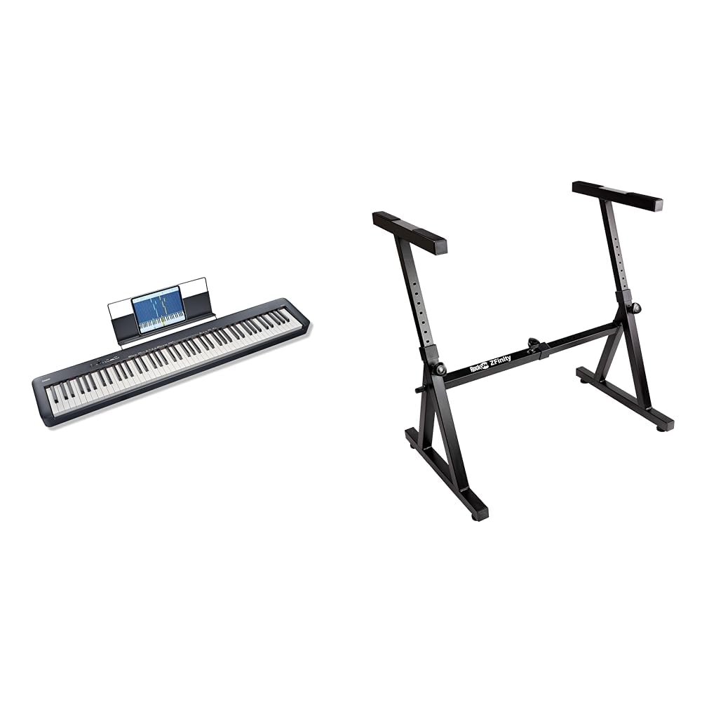 Casio CDP-S110BK Digitalpiano mit 88 gewichteten Tasten, schwarz &amp; Rockjam Heavy Duty Z-Tastaturstän