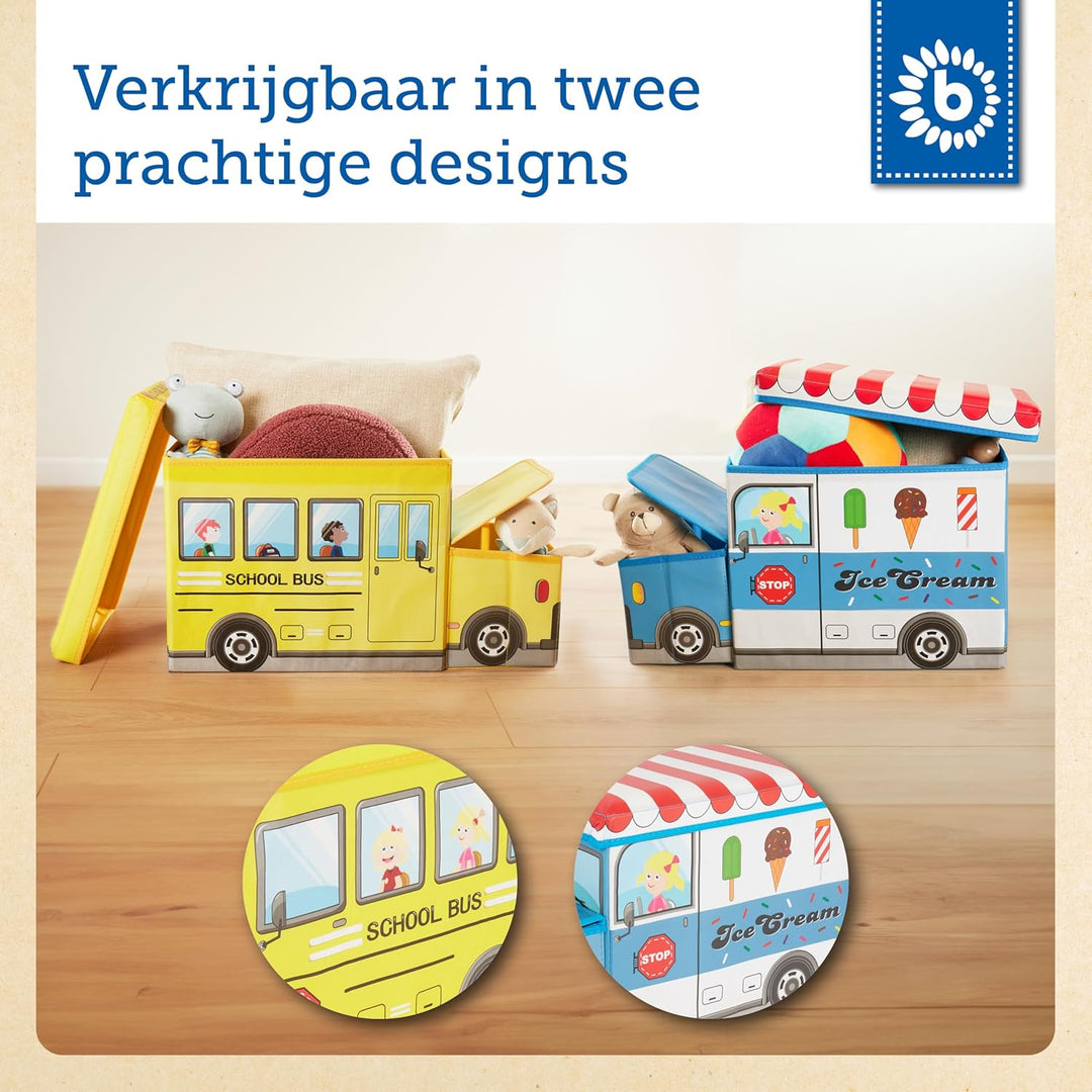 Bieco Aufbewahrungsbox mit Deckel Kinder Schulbus, faltbar, Sitzhocker mit Sitzgelegenheit, und Pols