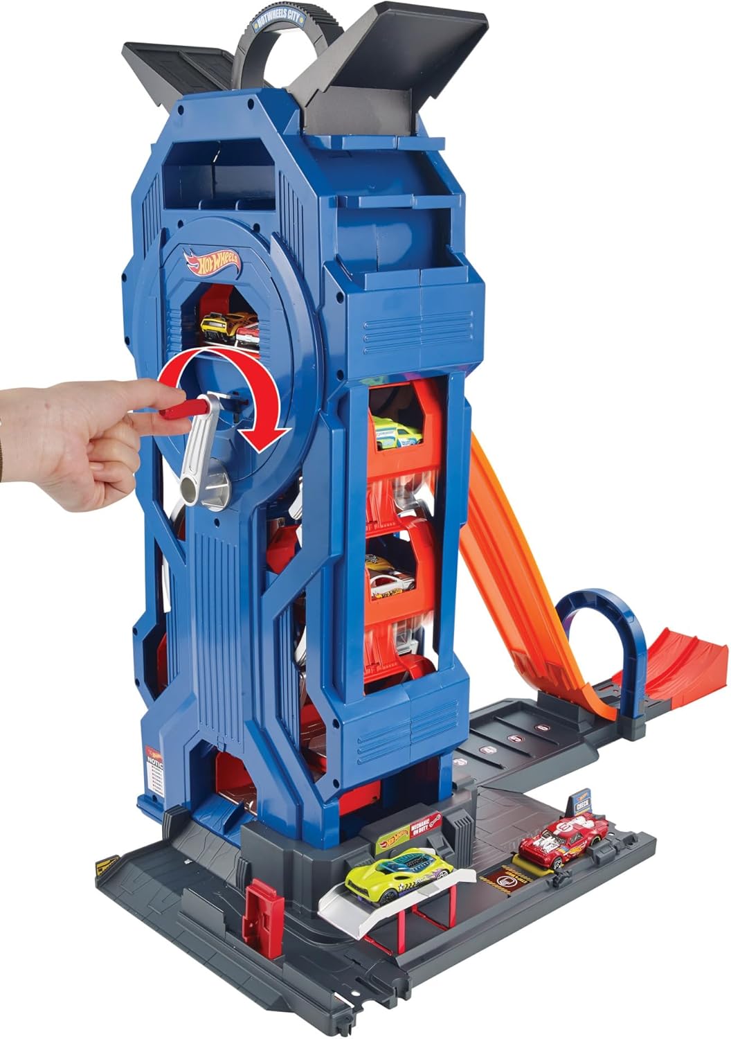 Hot Wheels FTB68 - City Power Parkgarage und Parkhaus mit Rennbahn, Garage für 35+ Autos inkl. 1 Spi