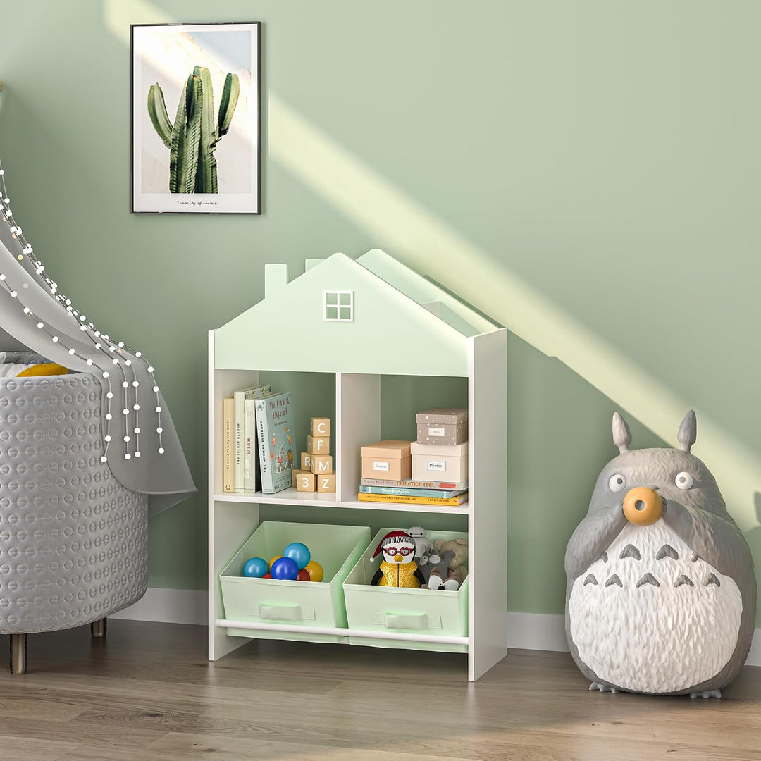 [en.casa] Kinder Bücherregal Vipsali Kinderregal in Hausoptik mit 2 faltbaren Aufbewahrungsboxen Spi