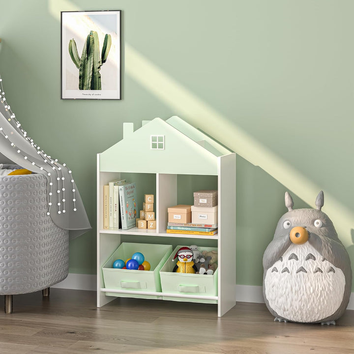 [en.casa] Kinder Bücherregal Vipsali Kinderregal in Hausoptik mit 2 faltbaren Aufbewahrungsboxen Spi