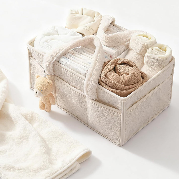 Wickeltisch Organizer, Baby Windel Caddy Organizer Korb mit Fächern & Griffen, Tragbarer Baby Aufbew