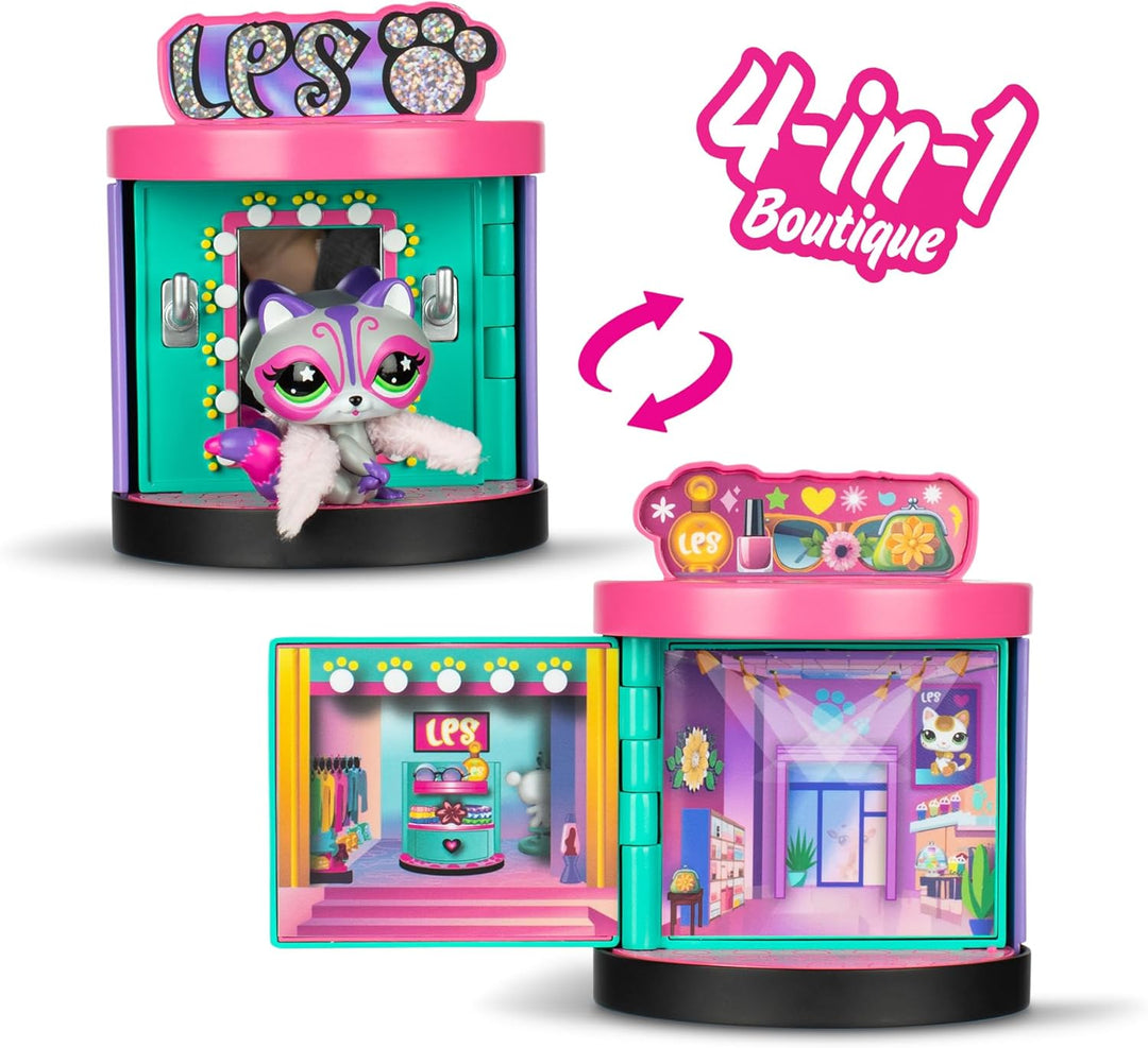 Littlest Pet Shop - Sweet and Style Set - 4-in-1 Boutique - Pack mit 3 Tieren, 15 Zubehörteilen, 1 K