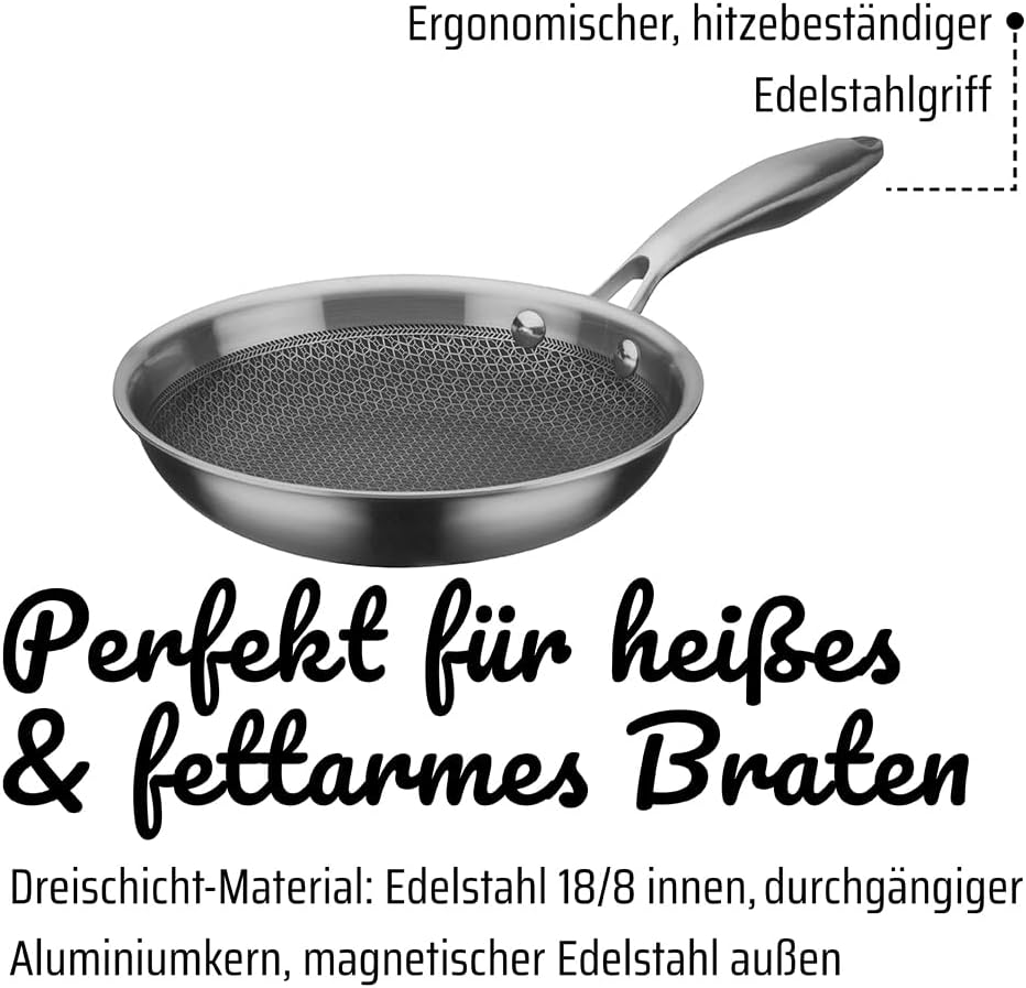 GSW 868501 Inoxxa Black, Bratpfanne mit Wabenstruktur - ⌀20 cm 20cm, 20cm