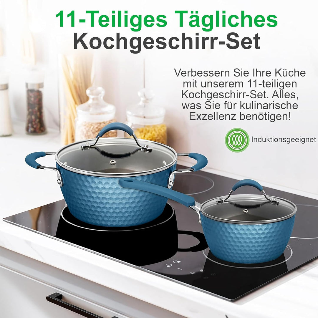 NutriChef Excilon Antihaft-Kochgeschirr, Töpfe und Pfannen Set mit Stielkasserolle, Bratpfannen, Koc