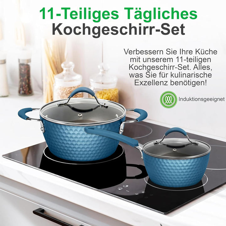 NutriChef Excilon Antihaft-Kochgeschirr, Töpfe und Pfannen Set mit Stielkasserolle, Bratpfannen, Koc