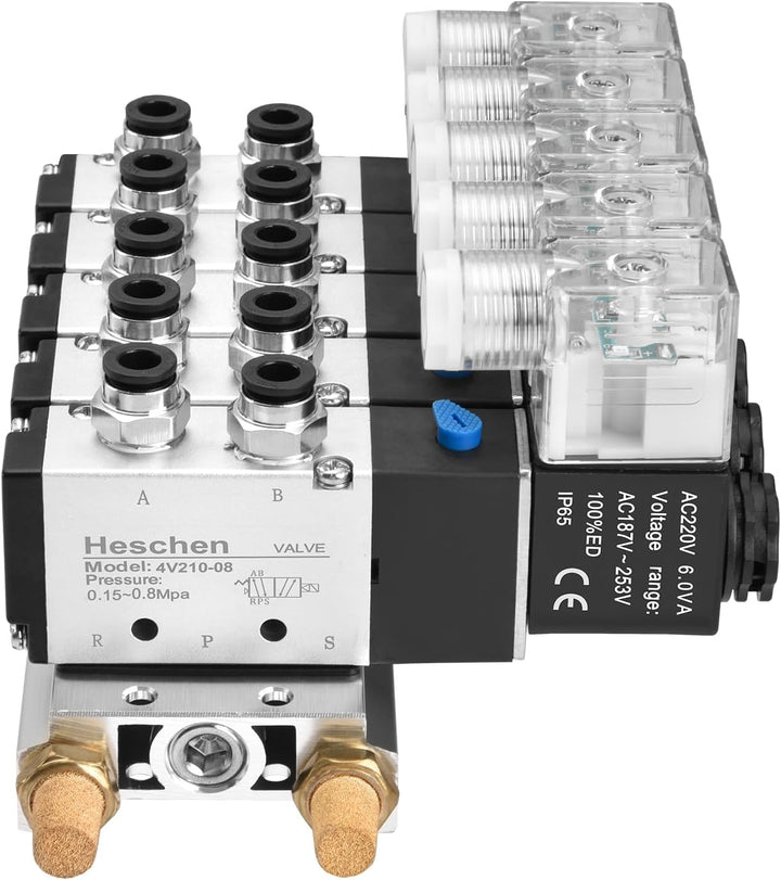Heschen Elektrisches pneumatisches 5 Magnetventil, 4V210-08, AC220V, PT1/4, 5 Wege 2 Positionen, Krü