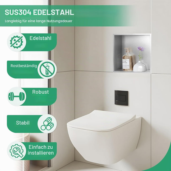 DBREAKS Wandnische Dusche Edelstahl 32 x 32 x 8,5 cm, Silber Duschnische Eingebettete Lagerung, Dusc