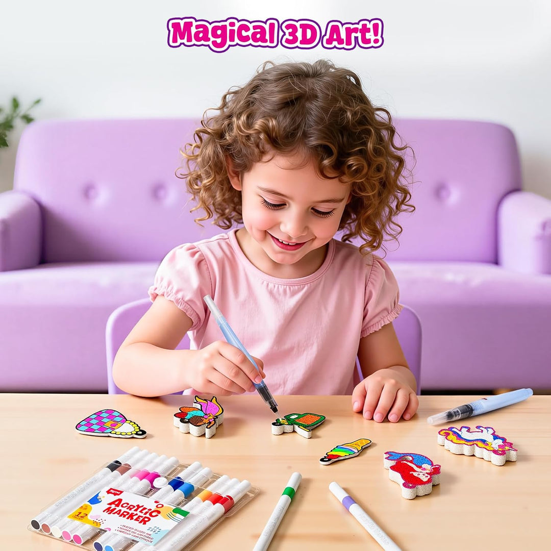 JoyCat 3D Kunst-Set, Prinzessinnen & Einhörner Magic Puffy Paint Kit, Bastelset Kinder 4 5 6 7 8 9 1