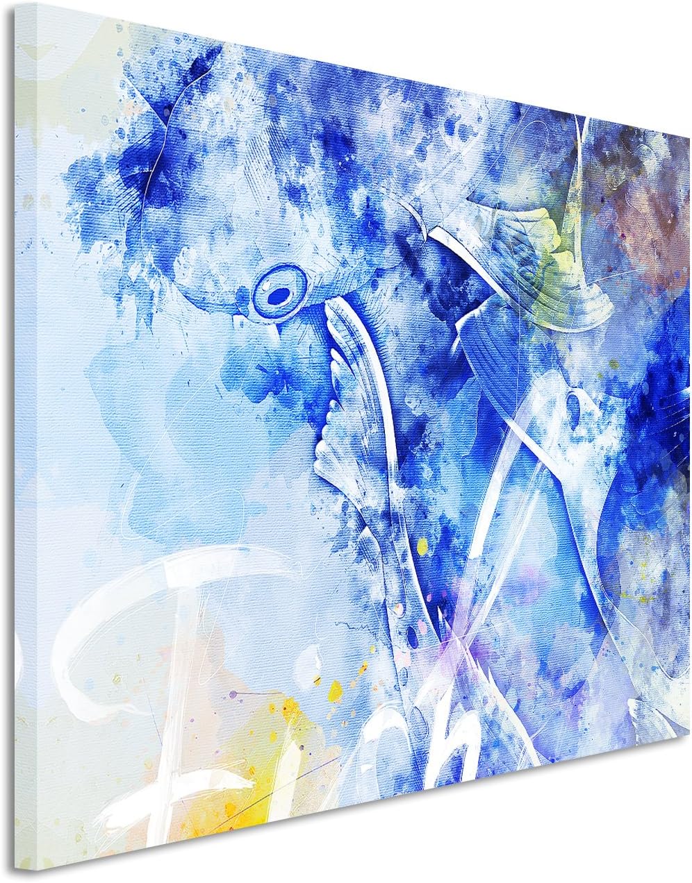 Paul Sinus Art Bild Leinwand 120x80cm Koi in Blautönen mit Kalligraphie, 120x80cm