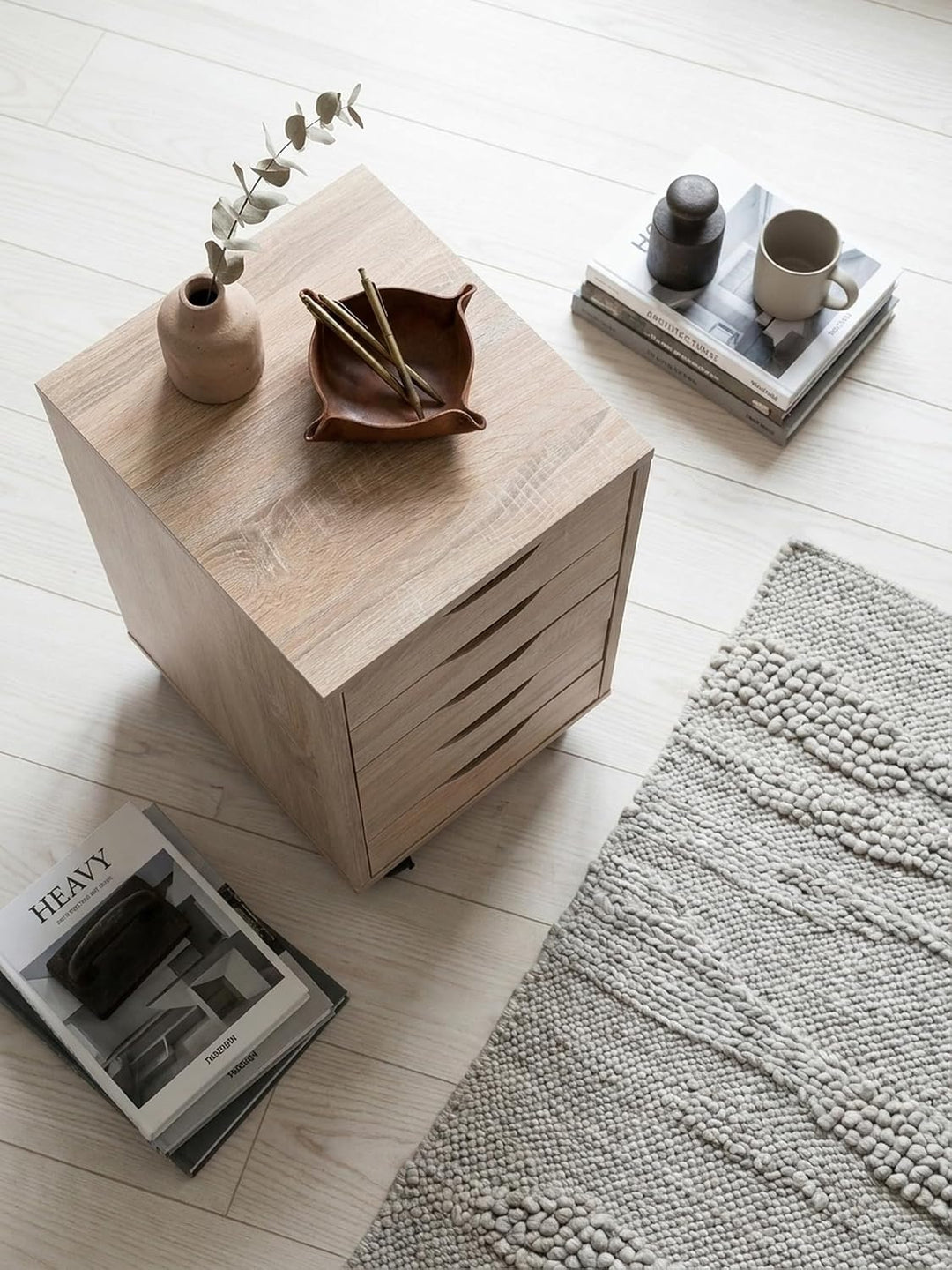 Rollcontainer 33 x 64 x 38 cm MDF-Holz 5 Schubladen Sonoma | Moderner Schubladencontainer mit Rollen
