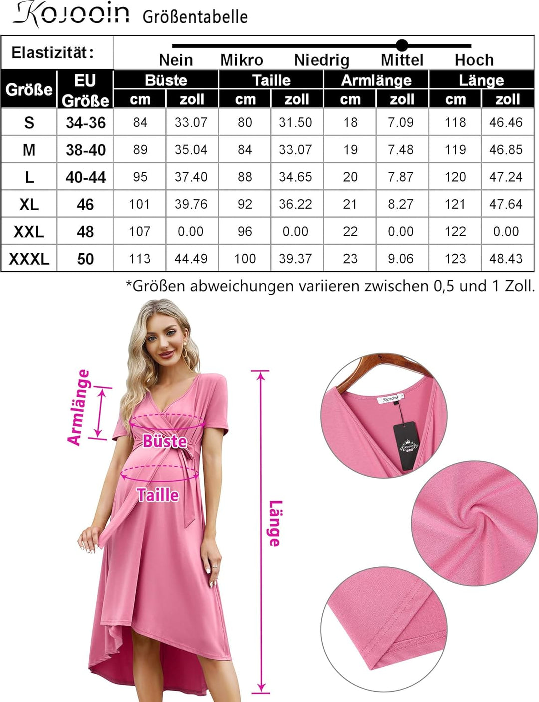 KOJOOIN Damen Umstandskleid Festlich Stillkleid V-Ausschnitt Kurzarm Schwangerschaftskleid mit Taill
