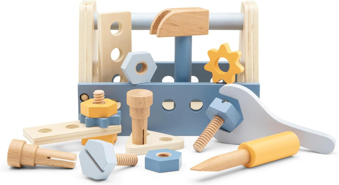 Woet® Holz Werkzeugkoffer Kinder, Spielzeug Werkzeug Set, Rollenspiel Baustelle, Schrauben und Mutte