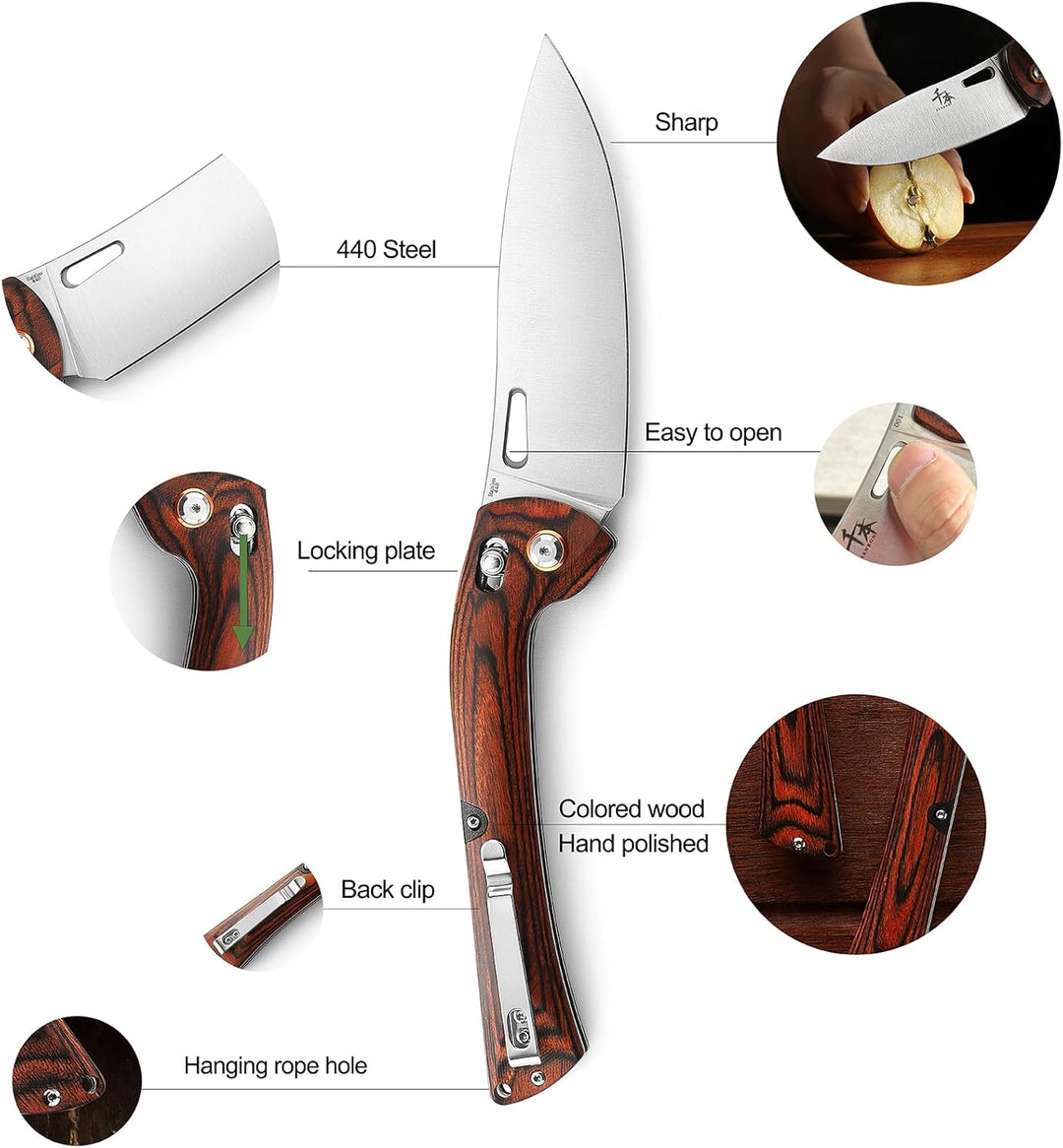 SENBON 440 Sharp Folding Peeling Practical Knife Fruit Knife Colorful Wood Handle Camping Barbecue O
