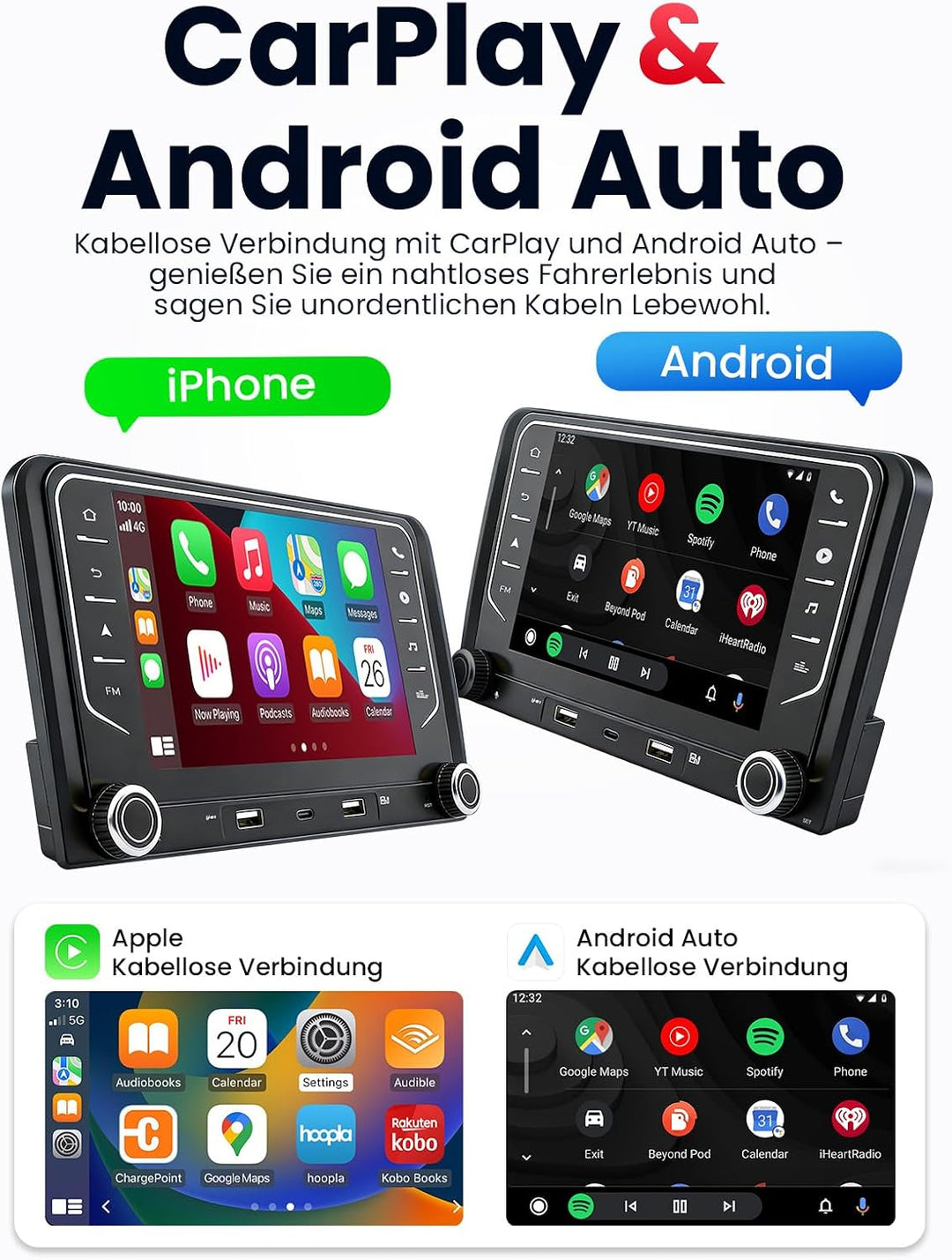 Doppel DIN Autoradio mit Bildschirm für Audi A3 (2003-2012), Wireless CarPlay &amp; Android Auto, 7" Aut
