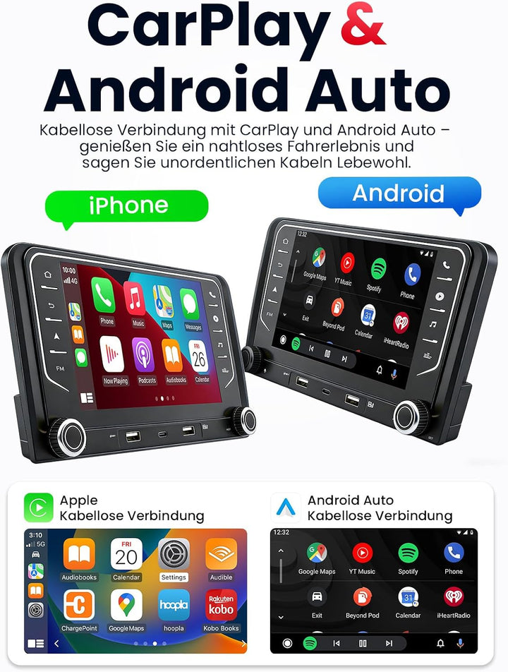 Doppel DIN Autoradio mit Bildschirm für Audi A3 (2003-2012), Wireless CarPlay &amp; Android Auto, 7" Aut
