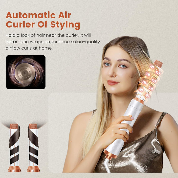 Hairstyler 5 in 1 Hair Styler Set, Haarstyler mit Luft Lockenstab Föhn Thermal Brush Glättbürste, Mu