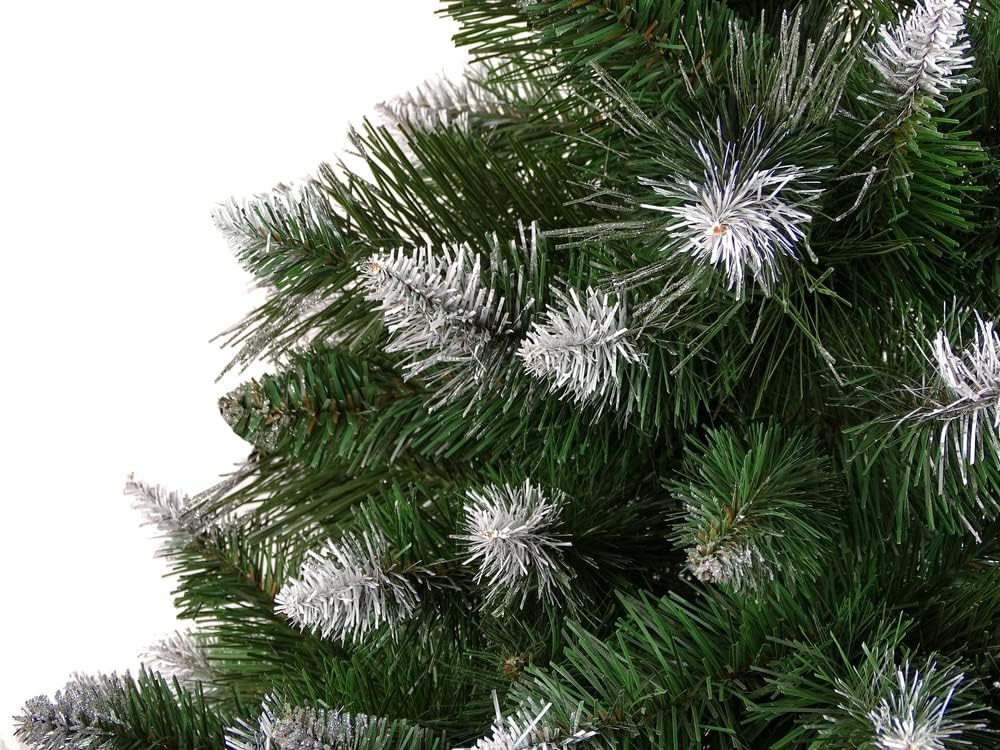 Lean Toys, Künstlicher Weihnachtsbaum auf Holzstamm, Kiefer, kompakt, glänzende frostähnliche Krista
