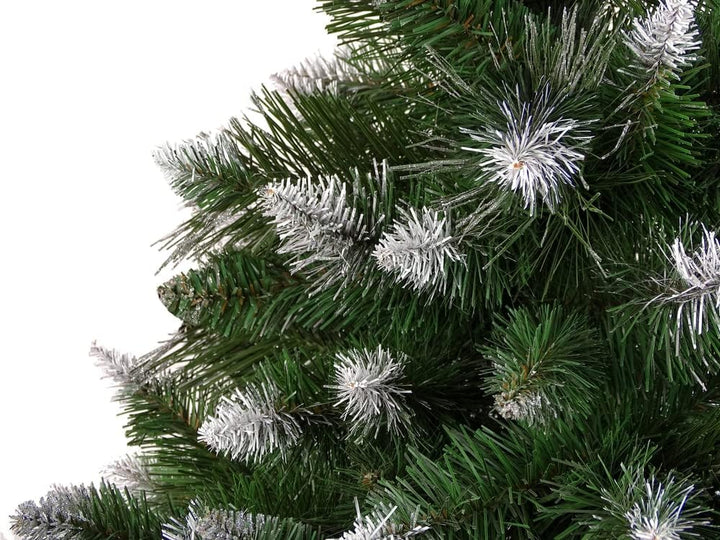 Lean Toys, Künstlicher Weihnachtsbaum auf Holzstamm, Kiefer, kompakt, glänzende frostähnliche Krista