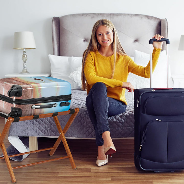 Relaxdays Kofferständer Holz, 2er Set, klappbare Gepäckablage, HxBxT: 54 x 66 x 48 cm, Kofferaufbewa