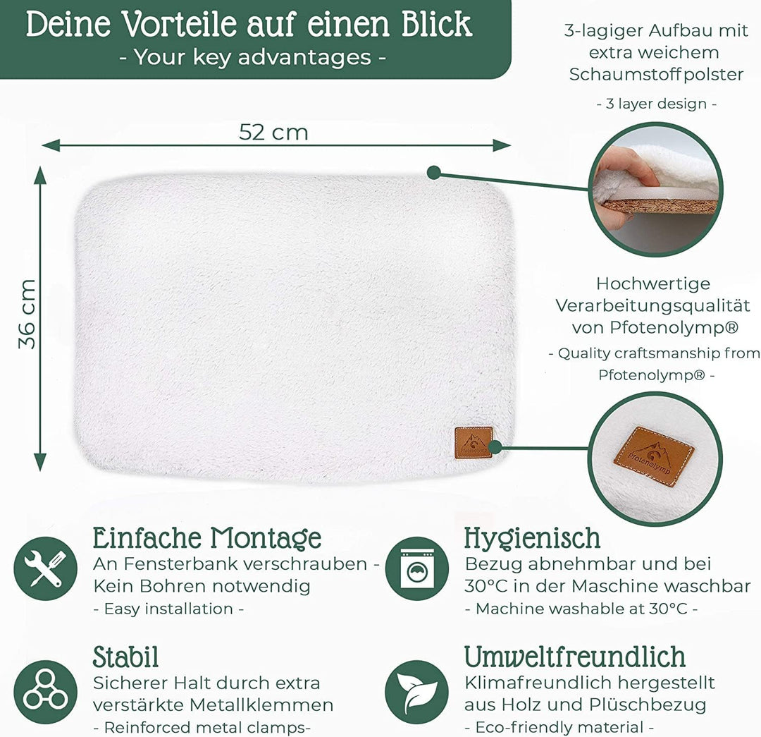 Pfotenolymp® Premium Selbstheizendes Liegebrett für Katzen am Fenster - Einzigartige Thermo Selbsthe