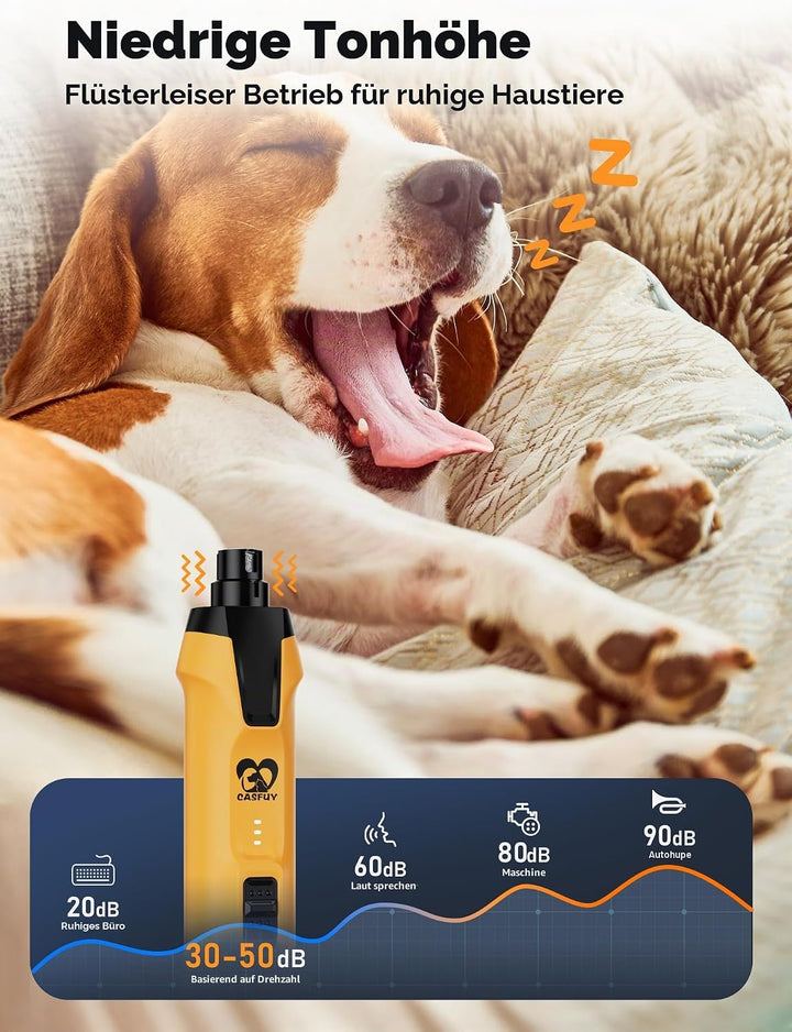 Casfuy 6-Gang-Hunde-Nagelschleifer - 50% Boosted Power Hund Nagelschneider Leise mit Dual-LED-Leucht