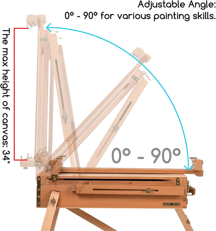 Meeden Staffelei Holz Gross, Französische Kofferstaffelei Kizzenkasten Staffelei, Kunststaffelei mit