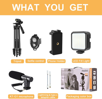 Vlogging-Kit, YouTube-Starter-Kit, Vlogging-Kit für iPhone/Android-Telefone/Kameras, Telefonhalter f