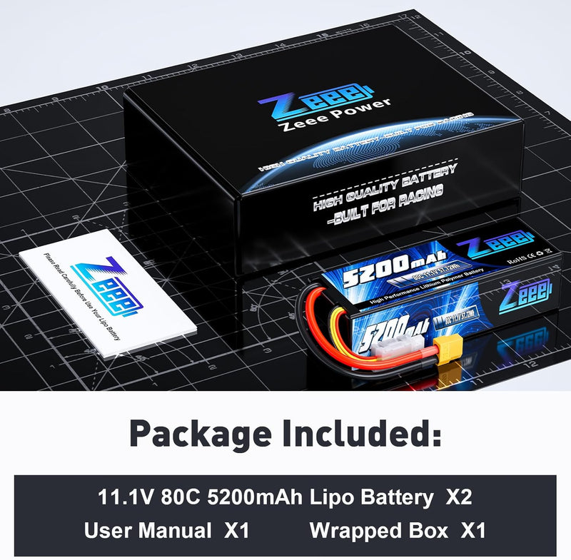 Zeee 3S Lipo Akku 5200mAh 11.1V 80C RC Akku Hartschalen mit XT60 Stecker für RC Auto LKW Tank Boot R