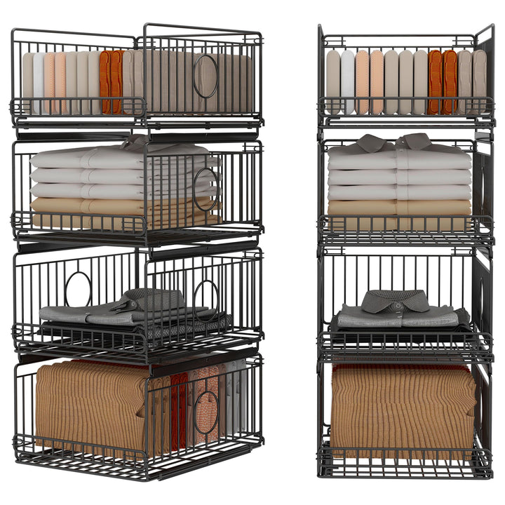 4 Stück Metall Schrank Organizer Kleiderschrank, Kein Bohren Ausziehbarer Schrank-Organizer, Stapelb