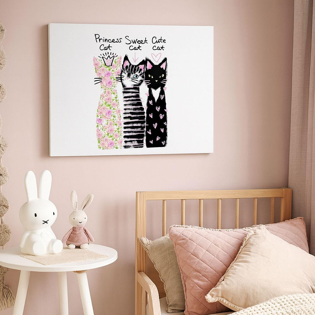Bilder auf Leinwand 100x70cm Leinwandbild mit Rahmen Katzen Blumen Tiere Gross Wanddeko Bild Schlafz
