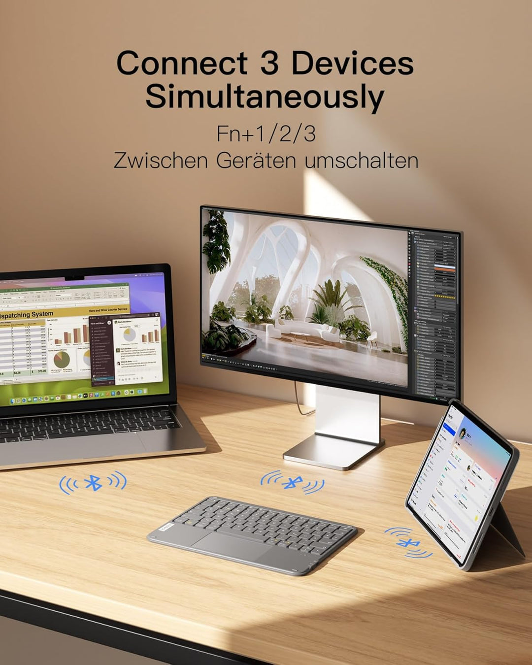 Inateck Tablet Tastatur mit Touchpad, Ultraleichte Tastatur Kabellose QWERTZ Deutsch mit Trackpad, k