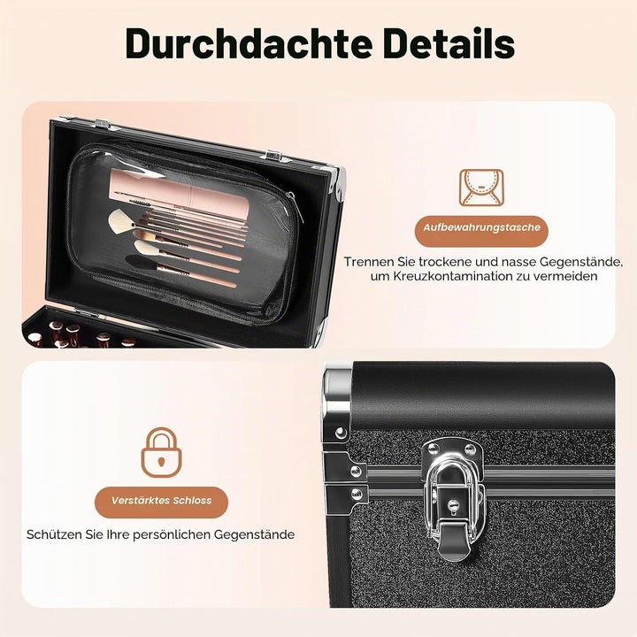 3 Schichten Kosmetikkoffer Trolley, Make Up Koffer Mit 2 Schubladen und 2 Schloss Friseurkoffer Gros