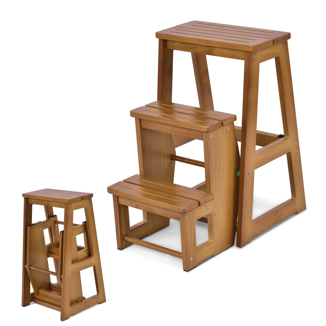 RELAX4LIFE Leiterstuhl 3 Stufen, Tritthocker Kiefernholz, Trittleiter zusammenklappbar, Trittstuhl,