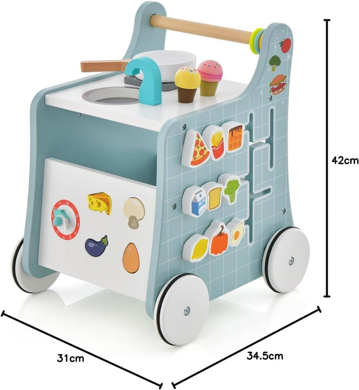GOPLUS 6 in 1 Lauflernhilfe aus Holz, Lauflernwagen mit Spielküche, Formanpassung, beweglichem Schie