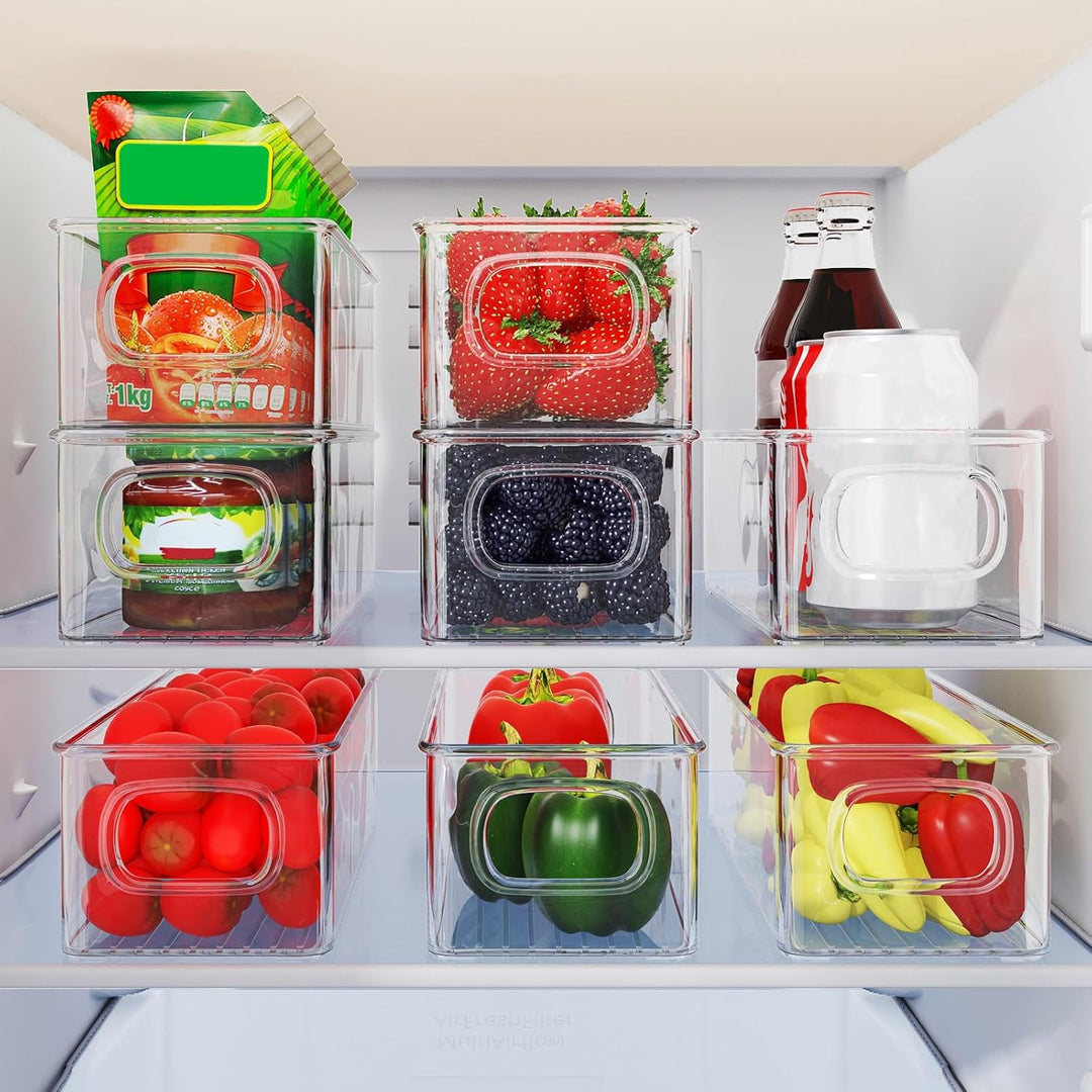 FINEW Kühlschrank Organizer 4er Set, Stapelbar Küchen Aufbewahrungsbox, Klein Kühlschrank Boxen mit