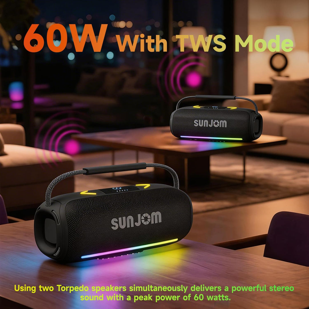 Bluetooth-Lautsprecher mit RGB-Lichtern,60W TWS-Pairing, tiefem Bass, IPX4, tragbar für Party & Outd
