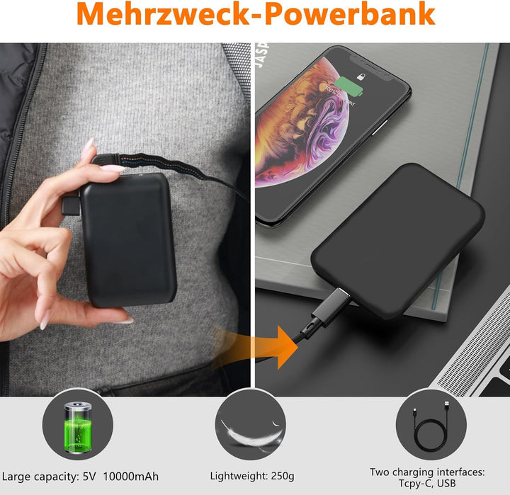 Beheizbare Weste für Herren Damen, Elektrische USB Heizwesten, Mit 5V 10000 mAh Akku, Winter Warme J