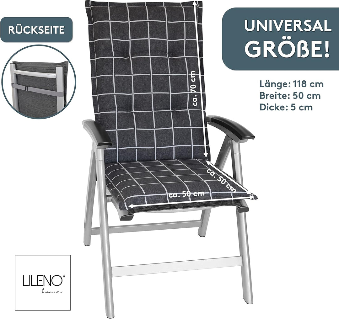 LILENO HOME Gartenstuhl Auflagen als [1er Set - Hochlehner] in Yacht-Karo Anthrazit - Bequeme Liegen