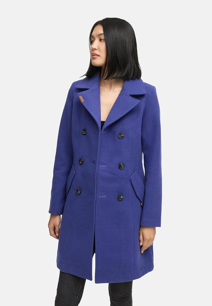 MARIKOO Damen Wollmantel Langer Trenchcoat mit Reversekragen Nanakoo XS-5XL XS Blue Violet, XS Blue