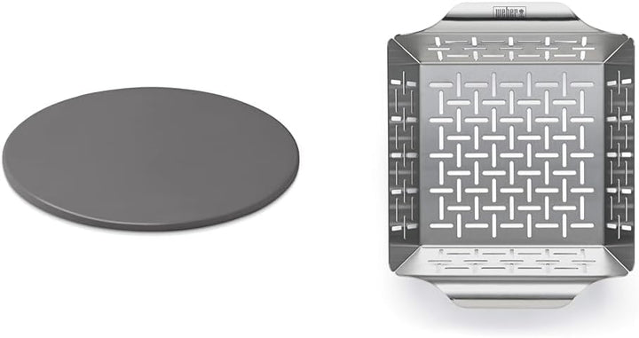 Weber glasierter Pizzastein, rund, 36 cm 18412 Schwarz & 6481 Deluxe Gem sekorb 19x24 cm, Grillkorb,