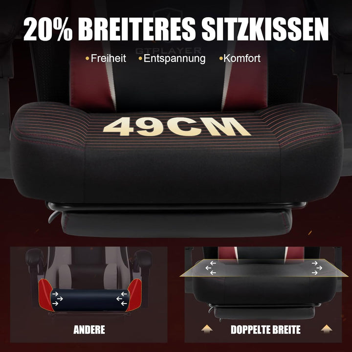 GTPLAYER Gaming Stuhl mit Fussstütze, ergonomischer Bürostuhl mit Netzrückenlehne, Schreibtischstuhl