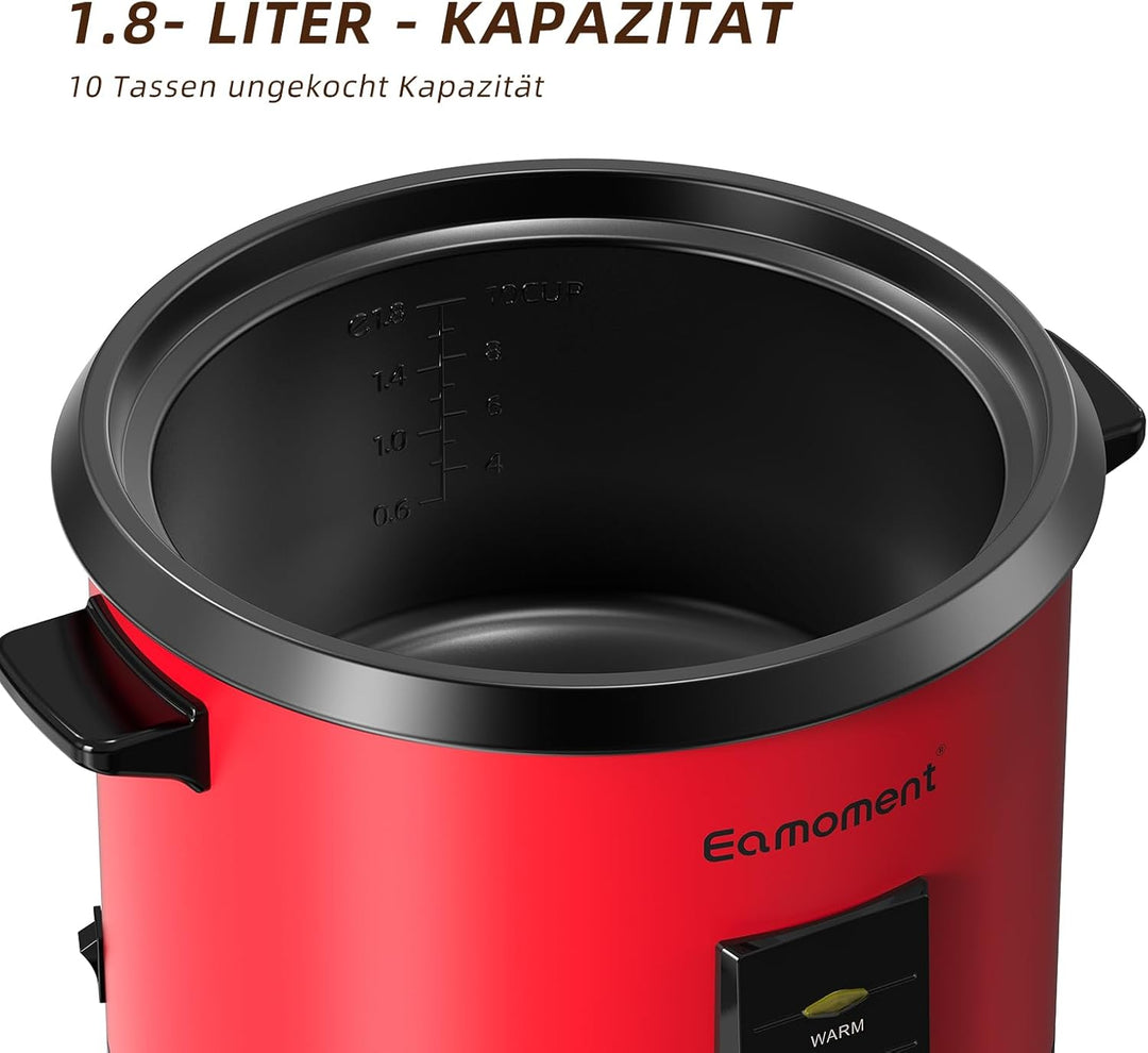 Eamoment ERC-10CRD1.8L | 700W Reiskocher & Schwarzer Dampfgarer Reiskochfunktionen,kochen 1-10 Perso