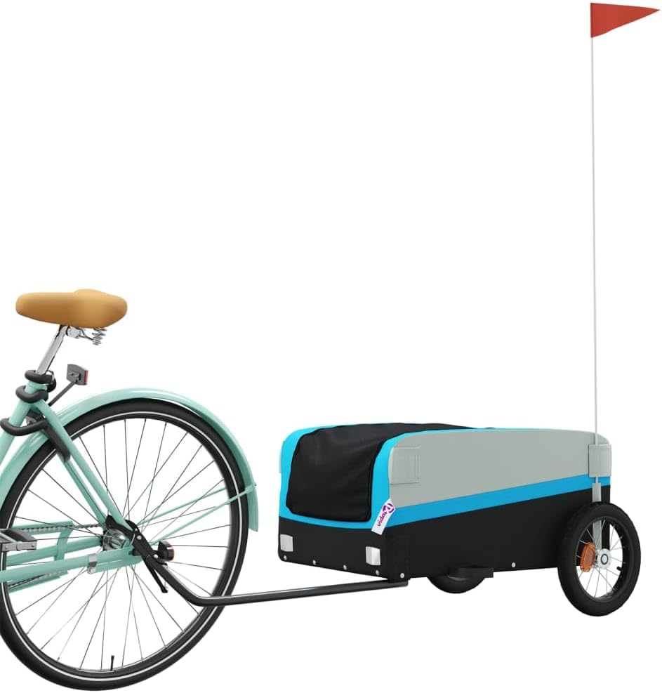 Fahrradanhänger schwarz und grün aus Eisen mit Oxford-Gewebe, Traglast, x 52,5 x 42, Sicherheitsflag