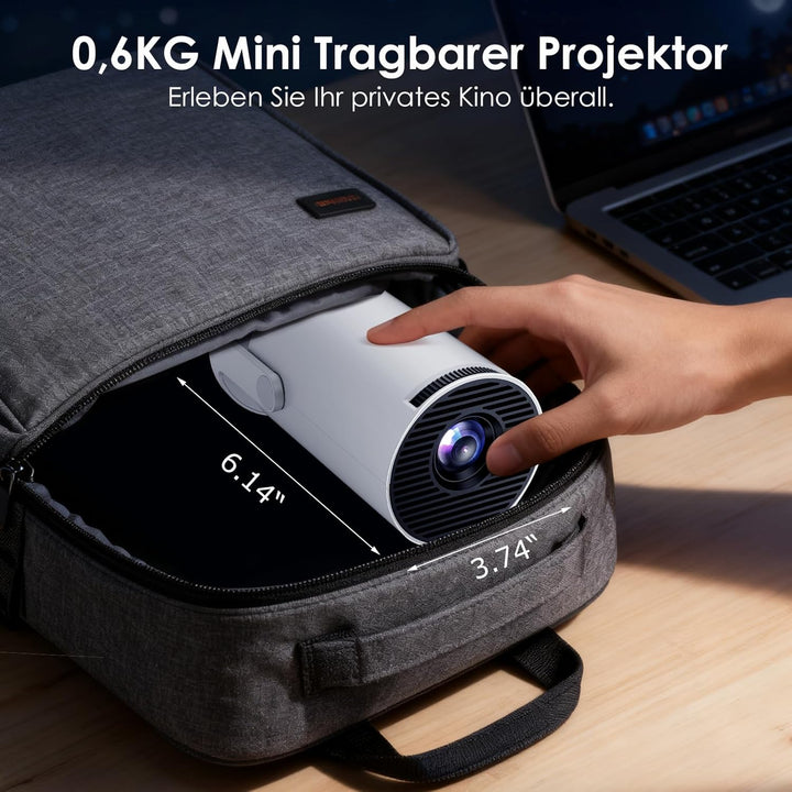 WOLFANG Mini Beamer【Integrierte Apps & WiFi 6】 1080P Tragbarer Projektor mit Bluetooth 5.4 und Auto